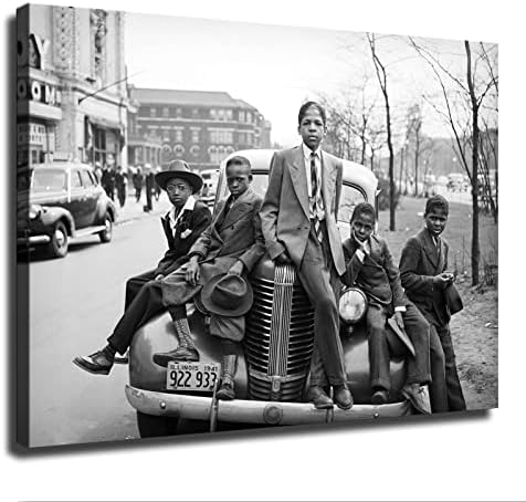 Снимка на афро-американски, Три момчета в кола, Великденско утро, Саут Сайд в Чикаго, 1941, Черна живопис, фотограф Ръсел Лий, Възпроизвеждане на снимки (24 × 36 см в рамка