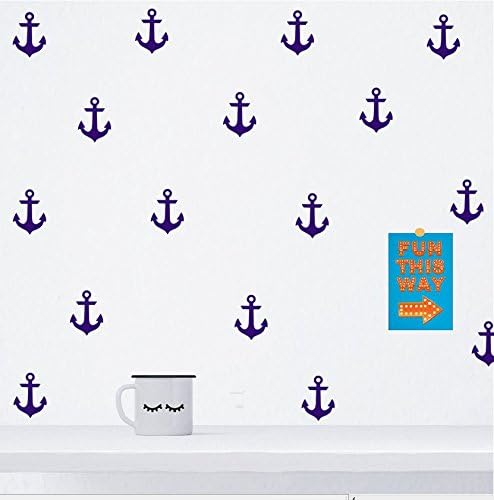Комплект от 48 Стенни Стикери с Изображение на Котва, Vinyl Стикер на стената в Морски стил Плават под - Стенни Картини За Интериора на Детската стая За Момчета (Тъмно с?