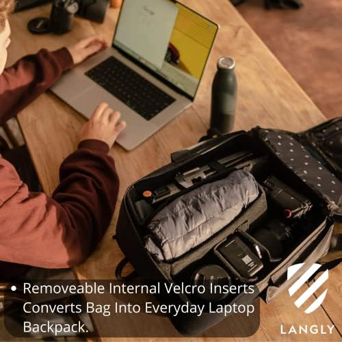 Раница за фотоапарат Langly Sierra: Модерен и удобен за пътуване раница за фотография, съвместим с 18-инчов лаптоп, така и с аксесоари за slr Обем 24 л (черен)