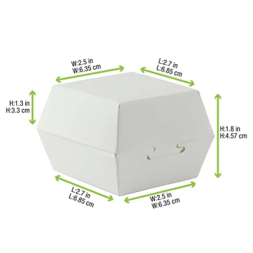 Кутия за мини-плъзгачи от бял картон (опаковка от 500 броя), пакетиран контейнери за сандвичи за обяд (2,8 x 2,8x 2) 210EATBURG50