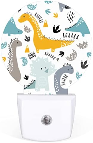 DXTKWL Детски Мультяшные Кръгли нощни осветителни Тела с Динозавром, 2 опаковки, Тропически Животни, Динозаври, Plug-in led нощни лампи, Лампа с Датчик от Здрач до Зори за Де