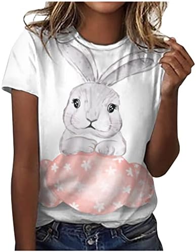 Тениска с изображение на Хубаво Зайче за Жени, Мода Лято Ежедневни Тениска с Кръгло Деколте и Къс Ръкав, Великденски Ризи, Топ