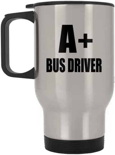 Designsify A + Шофьор на автобус, Сребърен Пътна Чаша 14 грама, на Изолиран Чаша от Неръждаема Стомана, Подаръци за Рожден