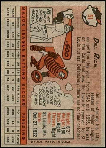 1958 Topps # 51 Дел Райс Милуоки Брейвз (Бейзболна карта) в Ню Йорк Брейвз