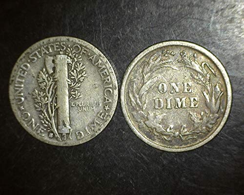 От 1892 до 1945 PD или S - Комплект от 2 монети - Меркурий и десятицентовики Барбера - 90% сребро - Различни дати от 1892 до 1945 Продавачът десятицентовиков VG-08 и по-добре