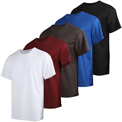 LI HANTON 5-Pack Мъжки Бързосъхнеща Тениска С кръгло деколте и Къс ръкав Value Pack Спортна Тениска За бягане във фитнеса