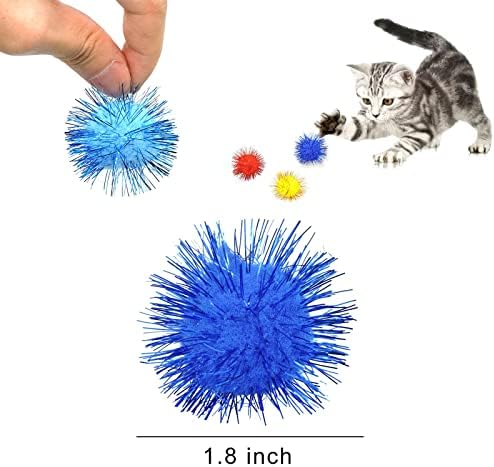 Топки с пайети за котки Andiker, 1.5 инча, 20 парчета, Цветни Топки с пайети за котки, топки с pom-помераните за котки, интерактивни и лесни Играчки за котки, които поддържат ?