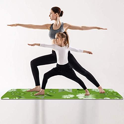 Дебел нескользящий постелката за йога и фитнес Unicey 1/4 с Зелени Флорални Принтом на Тапети за практикуване на Йога,