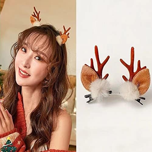 Коледни щипки за коса с оленьими рога, Коледни щипки за коса с ушите си от рога на елени за жени и момичета, Аксесоари