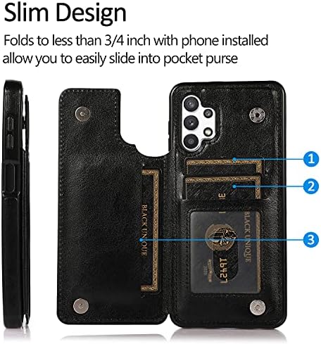 Asuwish е Съвместим с Samsung Galaxy A32 5G 6,5 см Калъф-портфейла От закалено Стъкло, Защитно фолио За екрана, Държач за карти, Поставка, Сгъваеми Кожени Калъфи за телефони Glaxay A 32