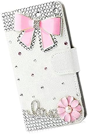 Калъф за телефон Фея Art Crystal Wallet, който е съвместим с iPhone 14 Pro Max - Лък - Розово - 3D Кожен калъф ръчна изработка с блестящи побрякушками, защитно фолио за екрана и каишка ?