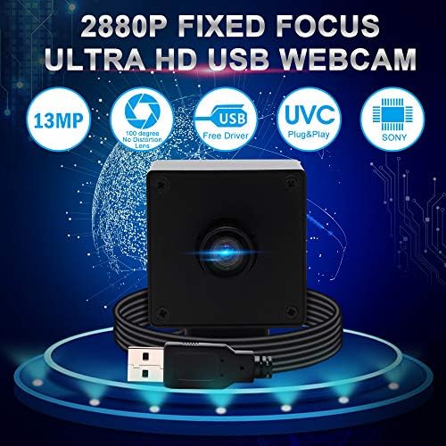 13-Мегапикселова USB камера IFWATER, USB уеб камера Ultra HD с алуминиев корпус, широкоекранен обектив без изкривяване на 100 градуса, вграден микрофон с сензор Mini IMX214 2880P, щепсе?