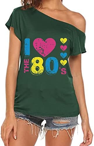 Дамски Блузи Свободно, Намаляване, Дамски блузи Аз обичам 80-те С открити рамене, Костюми за дискотеки 80-те години,