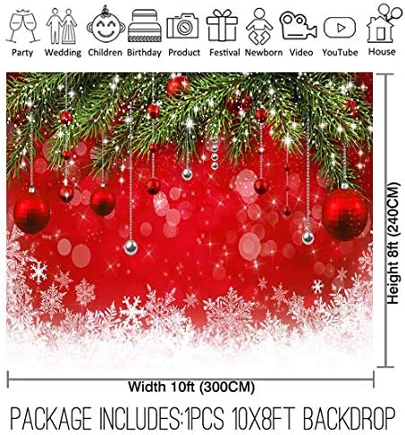 Allenjoy 10x8ft Текстилен Коледен Фон във формата на Снежинки за Зимата на Коледната Фотография, Аксесоари за вашето семейно Парти, Рожден Ден, Лъскаво Боке, Лъскав Червен