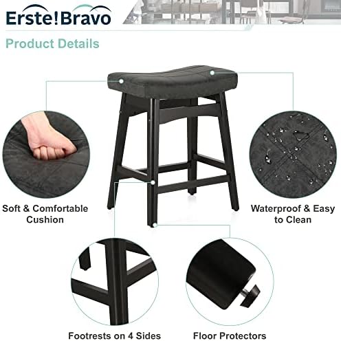 Erste!Бар столове Bravo Black от масивно дърво, Комплект от 2 Стола за кухненски шкафове, Височина Продуктова столове с Седловидным седалка от изкуствена кожа, Столове с та?