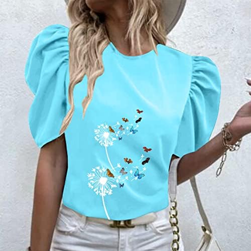 lcepcy / Летни Тениски с графичен Дизайн за Жени, Всекидневни Топ с Буйни ръкав и кръгло деколте, Работни Блузи Свободно,