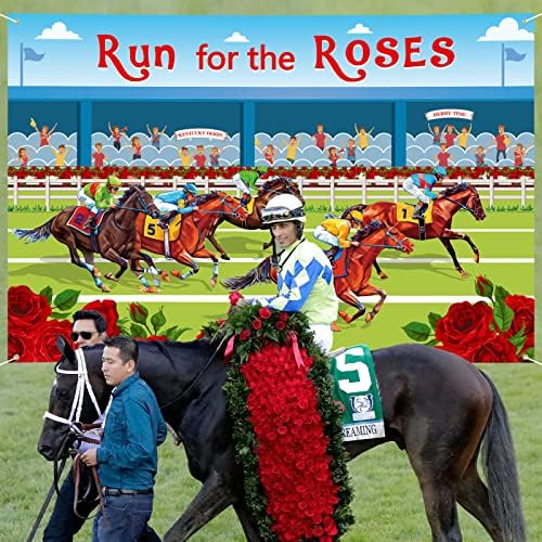 Arosche Украса за Дербито в Кентъки Банер 72 x 48 Фон Run for The Roses Фон за Снимки на конни Надбягвания Сезонен Празничен Фон за вътрешно Външно градина, Двор, Украса за парти в