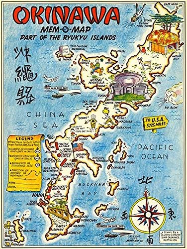 Окинава, Япония, Островите Рюкю - 1945 - Илюстрирана с карта, Плакат
