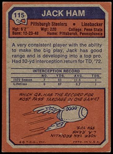 1973 Topps 115 Джак Хем Питсбърг Стийлърс (Футболна карта) VG Стийлърс Penn St