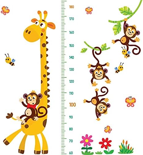 Стенни Диаграма на Растежа на децата DEKOSH с Жирафа и Маймуни | Стикери за стените на Детската стая за Детска Спални,