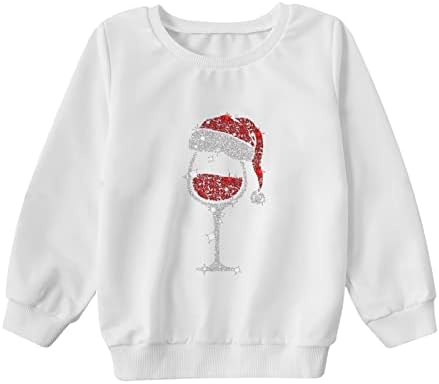NaRHbrg Графичен Грозен Коледен Свитшот Забавен Пуловер с Кръгло Деколте Блузи, Блузи с Принтом във формата На Чаша Вино