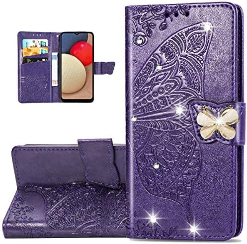 Чанта-портфейл SZYZ Samsung Galaxy A02S за телефон, калъф от Изкуствена кожа с релефни 3D Пеперуди и Магнитна закопчалка,