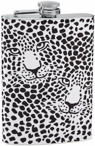 Фляжка на 8 унции - Дизайн с принтом снежен леопард - Джобен размер, неръждаема стомана, стягане, майната-надолу покритие