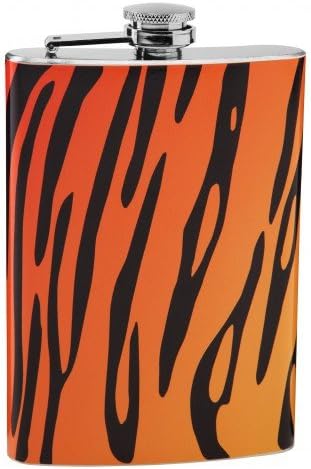 Фляжка на 8 унции - Дизайн с изображение на тигър - Джобен размер, неръждаема стомана, стягане, майната-надолу делото
