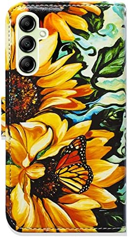 Калъф Bcov Galaxy A14 5G, Жълто Калъф-Книга с образа на Пеперудите Семки, една Чанта-Портфейл с Отделения за карти, Поставка за Samsung Galaxy A14 5G