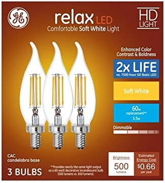 GE Relax 3-Pack 60 W Еквивалент Регулируеми Меки бели led лампи Ca12 с регулируема яркост