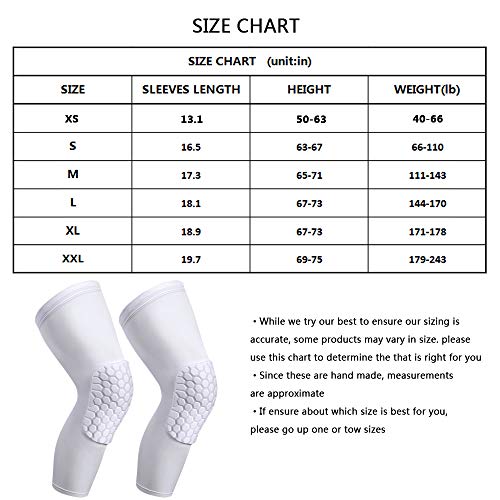 Компресия коленете PISIQI с дълъг ръкав за защита на краката за Баскетбол, футбол и волейбол (2 ръкави) (Бял, M)