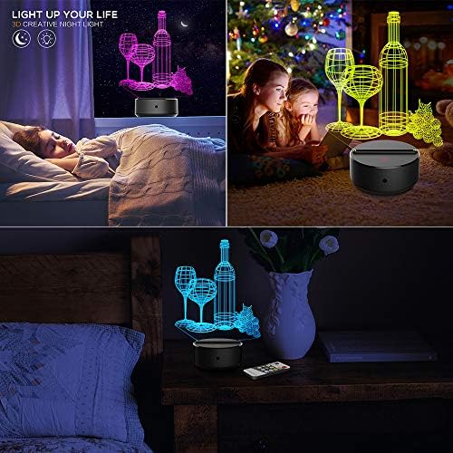 3D лека нощ Чаша Вино Бутилка Led Лампа Оптична Илюзия Лампа 7 Цвята, с Променящ се Цвят с Дистанционно Управление за