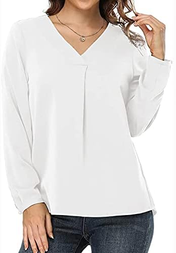 Основна Блуза Дамска Лятна Есен Облекло с Дълъг Ръкав Vneck Brunch Свободно Намаляване Блуза Свободно Намаляване Риза