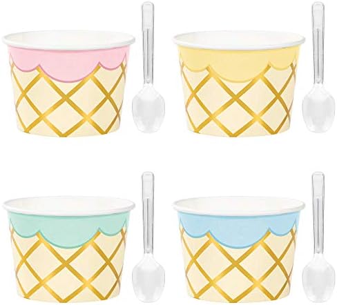 Чашки за храна за парти със сладолед и Лъжици, 8 карата