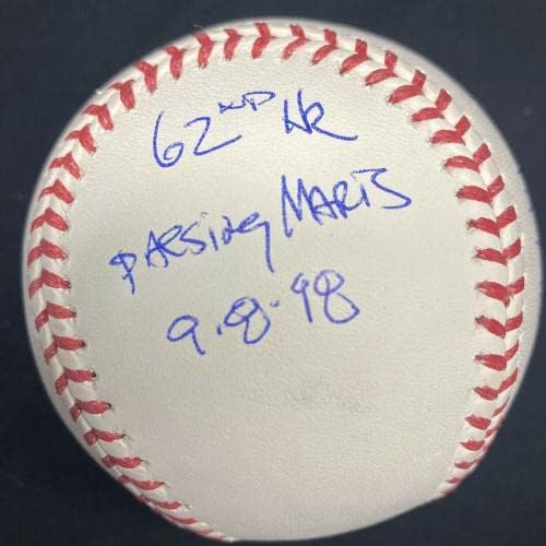 Марк Mcgwire Подписа Договор 1998 Хоумран Чейс Stat Бейзбол Свидетел JSA - Бейзболни топки с Автографи