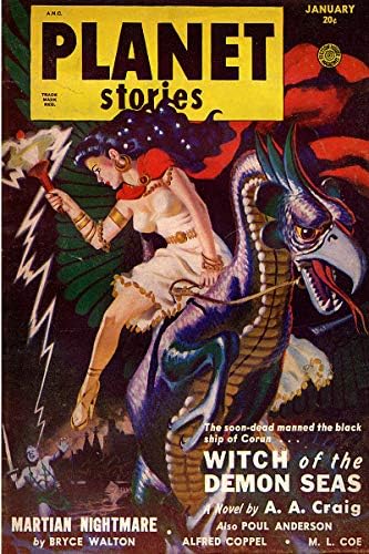 Американските подарък услуги - Януари 1951 Списание Planet Stories Вещица демонични море, Ретро Плакат с капак книги