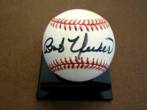Боб Юкер Глас на Пивоварите Копито Подписа Авто Винтажную Бейзболен мач Oal Jsa - Бейзболни Топки с Автографи