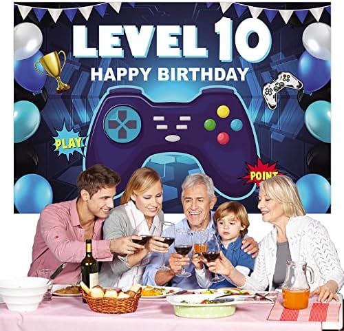 Ниво 10 Отключена честит рожден Ден на 10 Ниво по-Горе Банер Фон Поздрав 10-годишна видео игра Тематичен Декор, Украса за Момичета и Момчета Парти по повод 10-годишнинат