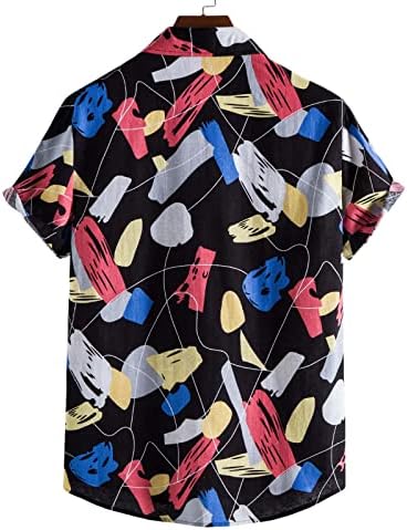 XXBR Мъжки Летни Ризи с къс ръкав, Хавайска Риза с копчета, Ретро Бохо Графичен Принт, Всекидневни Плажен Топ Свободно Намаляване на