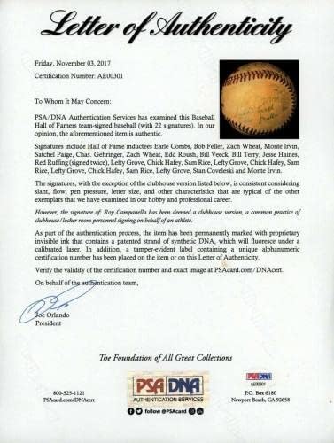 Чанта Пейдж Мацка Хэфи за въвеждане в Залата на Славата на Бейзбол с Няколко Подписите на PSA ДНК - Бейзболни Топки С