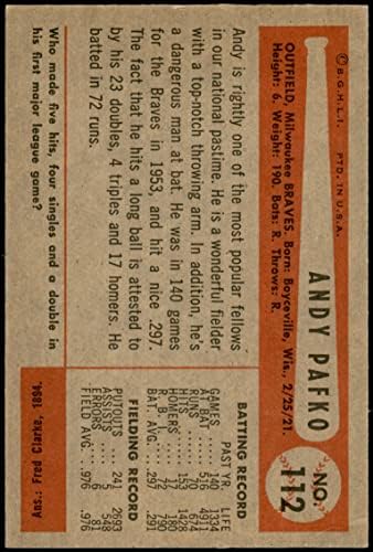 1954 Боуман 112 Анди Пафко Милуоки Брейвз (Бейзболна картичка) VG/БИВШ Брейвз