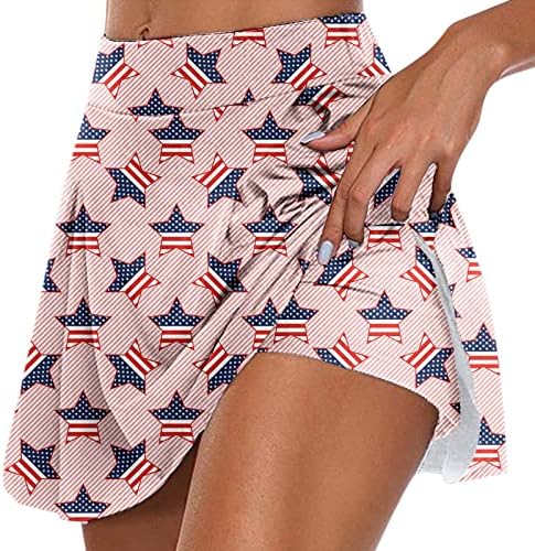 На 4 юли Стаи Поли с Къси панталони за жени, Плисе Струящиеся къси Панталони за голф с висока талия, 2 в 1, Спортни панталони-Кюлоты