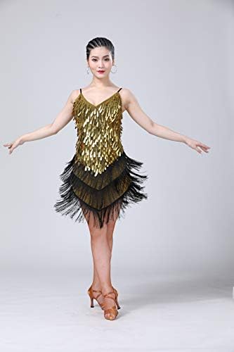 Женствена рокля за балните танци Leemiman С пайети и Ресни, Хлопающее Рокля За Латино партита