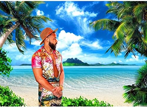 Летен Плажен Тематичен Фон Хавайски на Океана, Синьото на Небето и Крайбрежните Тропически Палми Luau на Фона на Декор