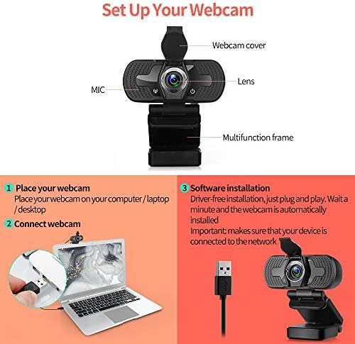 Уеб-камера 1080P Компютърна камера с капачка на USB връзка Вграден микрофон с шумопотискане за видео в реално време