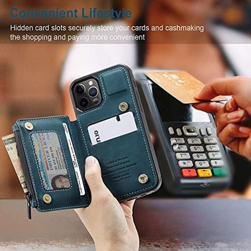 Чанта-портфейл SAAWEE, съвместим с iPhone 12 / 12Pro (6,1 инча), Кожен калъф с поставка и притежатели на кредитни карти