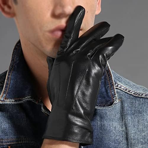 Мъжки зимни кожени ръкавици TREXD с подплата от меки топли ръкавици за шофиране (Цвят: D, Размер: код L)