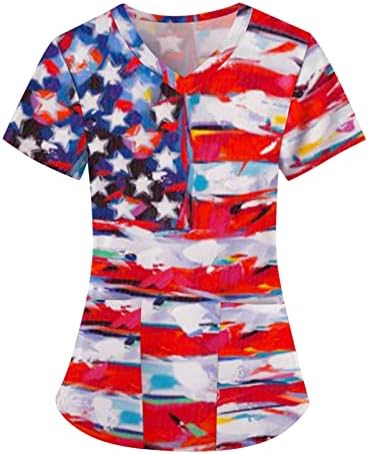 Блуза за юноши и девойки, Блузи с принтом Хартата на САЩ, Блузи с принтом Звезди, Къс Ръкав, V-образно Деколте, Работни