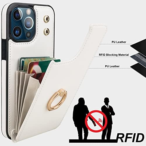Folosu е Съвместим с калъф iPhone 13 Pro Max Чантата с държач за карти, Въртящи се на 360 ° стойка за пръстен на пръста
