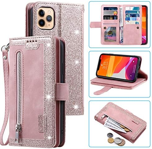 Чанта-портфейл UEEBAI за iPhone 14 Pro Max 6,7 инча, ретро, 9 Слотове за карти, Джоб с цип, джоб за чанти, Магнитна Закопчалка,